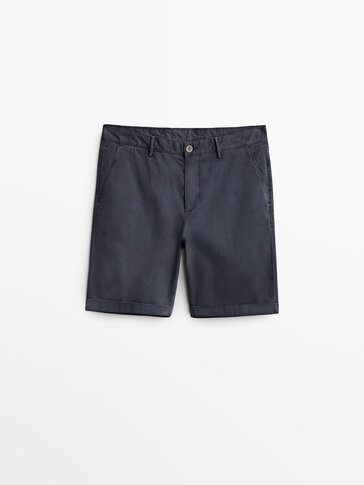 Micro-textured cotton Bermuda shorts