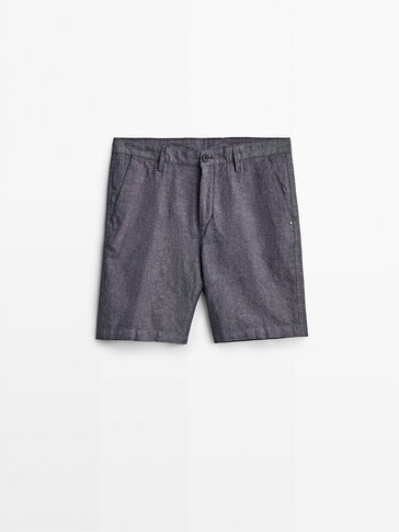 Cotton and linen chambray Bermuda shorts