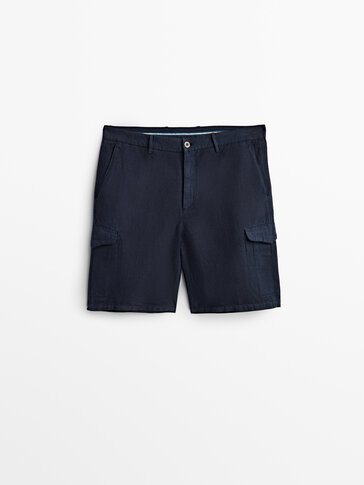 Cotton and linen cargo Bermuda shorts