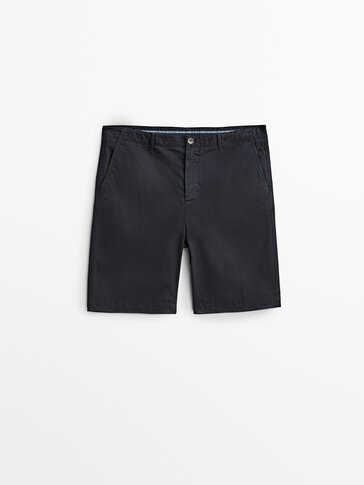 Cotton and linen herringbone Bermuda shorts