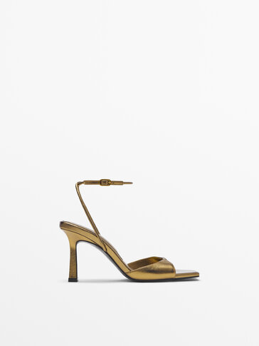 High-heel leather sandals with square toe