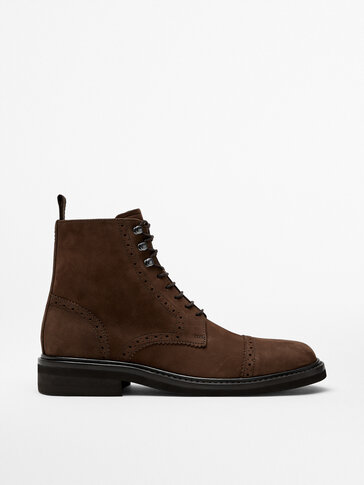 BROWN NUBUCK BOOTS WITH BROGUING