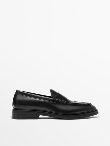 Brushed leather penny loafers