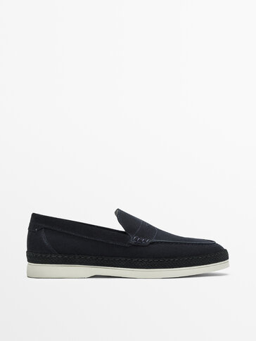 Split suede loafers with trim