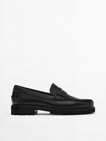 Brushed leather track-sole loafers