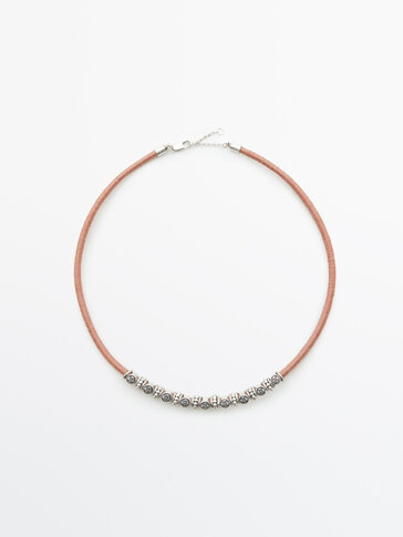 Short cord necklace with silver pieces