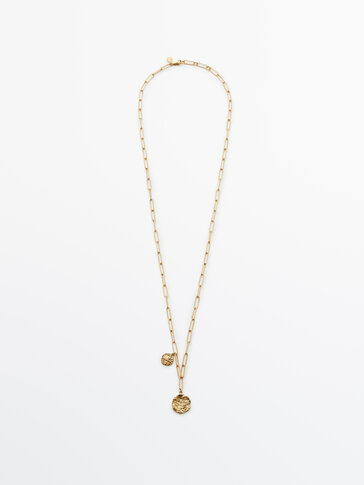 Two-coin long chain necklace