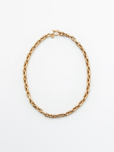 Gold-plated thick chain link necklace