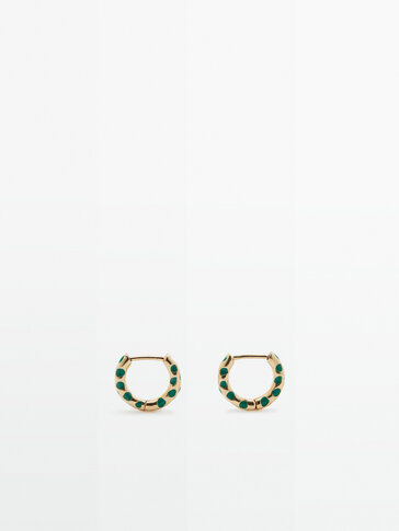 Gold-plated hoop earrings with green motifs