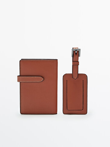 Leather passport cover and luggage tag