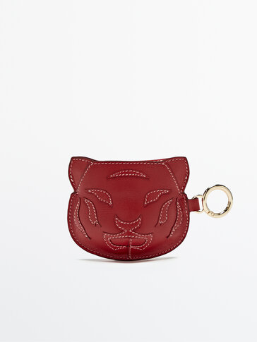 Charm purse with leather tiger print