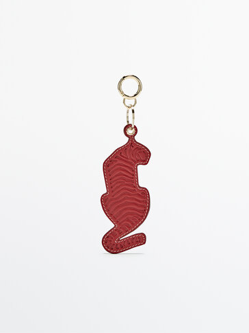 Charm keyring with leather tiger print