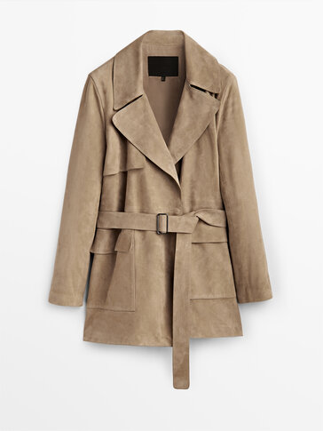 Cropped suede trench coat