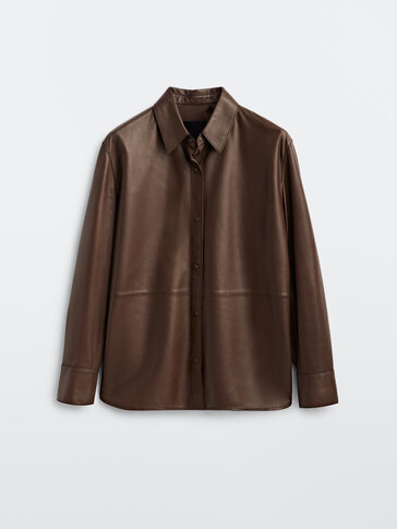 Nappa leather shirt with topstitching