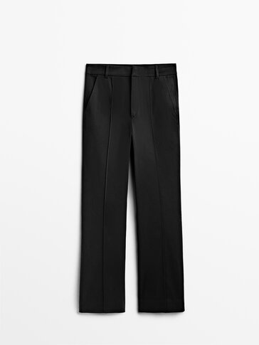 Kick flare cotton trousers with seam