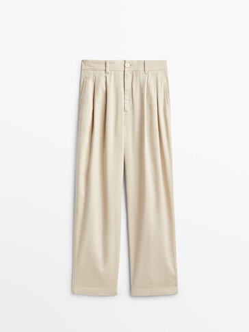 Linen and cotton darted trousers