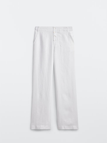 Flowing linen full-length trousers