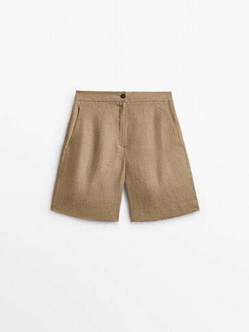 100% linen Bermuda shorts with turn-up hems