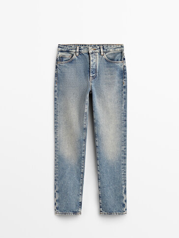 High-waist vintage-wash jeans
