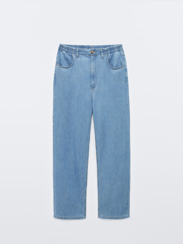 Straight fit jeans with elastic waistband