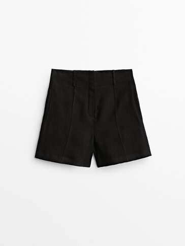 黑色棉质亚麻短裤 - Limited Edition