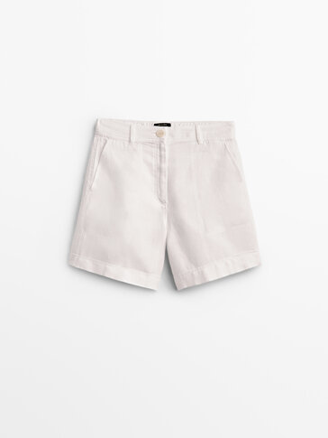100% linen Bermuda shorts with turn-up hems