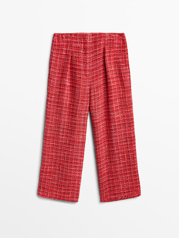Red textured weave suit culottes