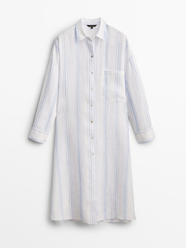100% linen striped oversize blouse