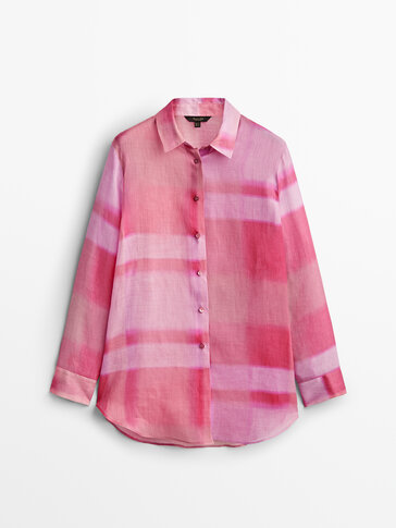 100% ramie pink shirt