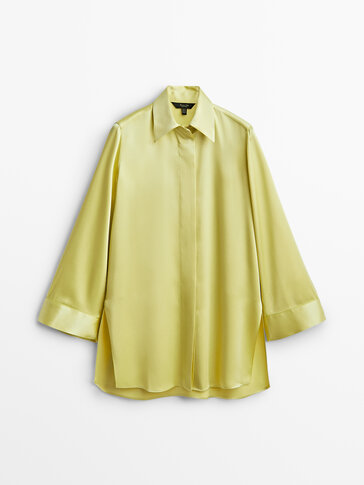 柠檬绿缎面衬衫