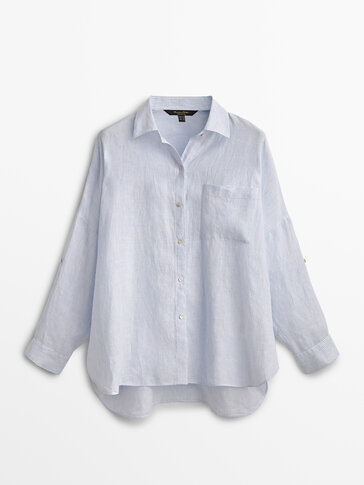 Striped linen shirt with rolled-up sleeves