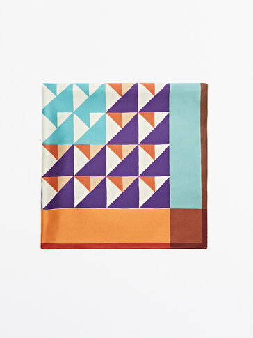 Geometric print colourful silk scarf