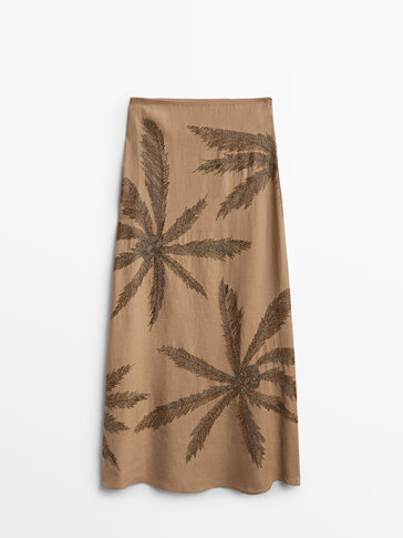 Linen skirt with embroidered palm tree - Limited Edition