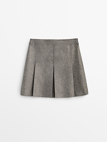 Metallic thread box pleat mini skirt
