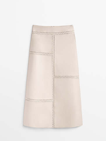 Nappa leather skirt with embroidery