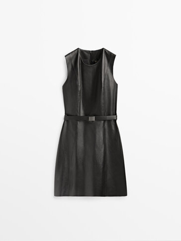 Black nappa leather short dress