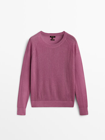 Lyocell/silk and open-knit wool sweater