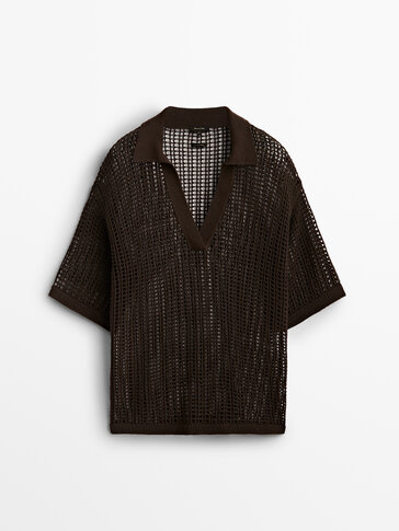 Short sleeve mesh polo sweater