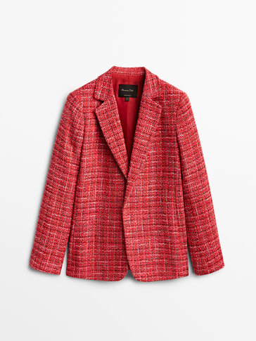 Red textured weave suit blazer