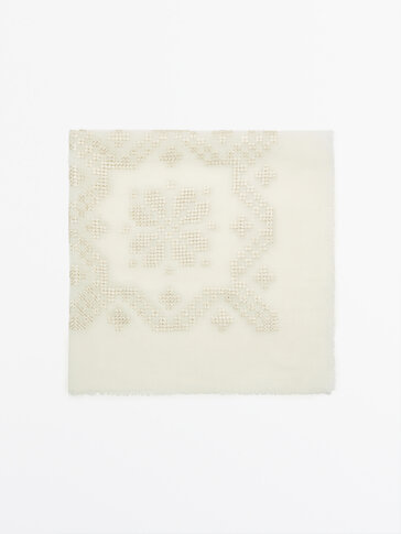 Embroidered cotton/linen/ramie scarf