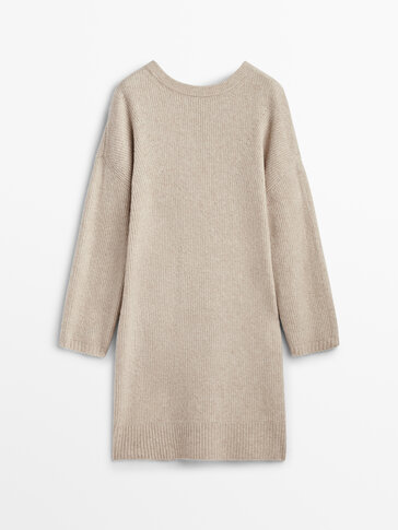 Purl knit dress with bow