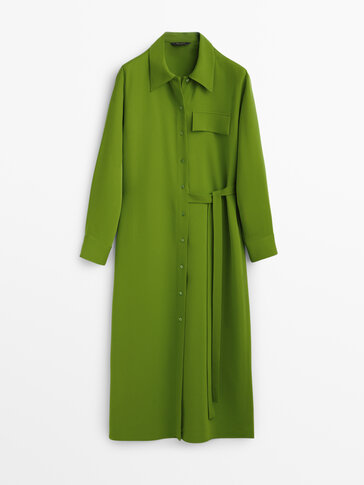 Long shirt dress with side tie detail