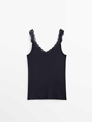 Lace-trimmed ribbed top