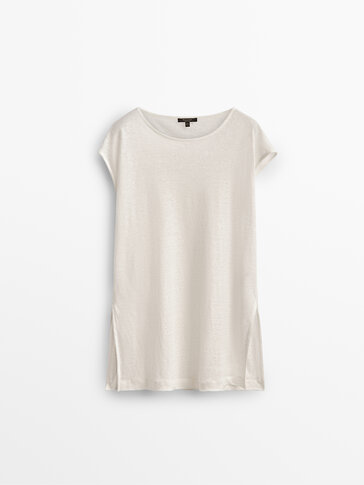 Long short sleeve linen T-shirt