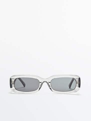 Rectangular grey translucent sunglasses