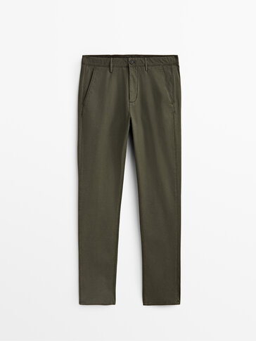 Tapered fit textured chino trousers