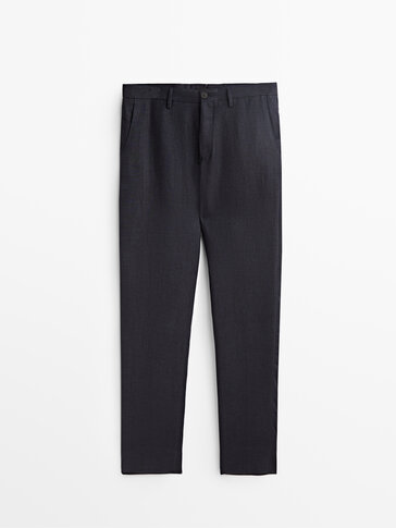 Casual fit twill linen trousers