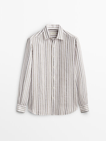 Slim-fit striped cotton and linen shirt