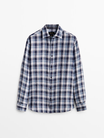 100% linen regular-fit check shirt