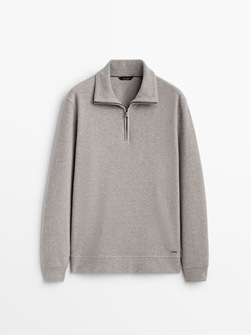 Cotton mock neck sweatshirt with zip